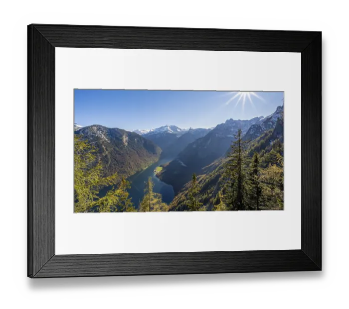 Framed Print : Panoramic view of the Koenigssee from the Archenkanzel viewpoint Framed Print : Panoramic view of the Koenigssee from the Archenkanzel viewpoint