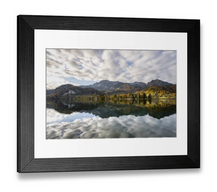 Framed Print : Autumnal mountain landscape with mountain peaks Herzogstand and Heimgarten