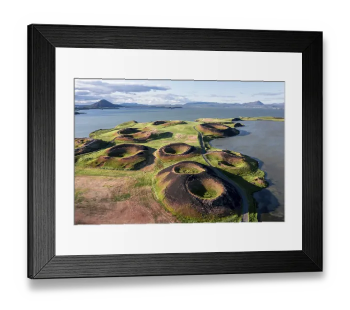 Framed Print : Aerial view of green volcanic crater