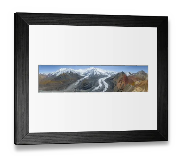 Framed Print : Aerial view, panorama, high mountain landscape with glacier moraines and glacier tongues