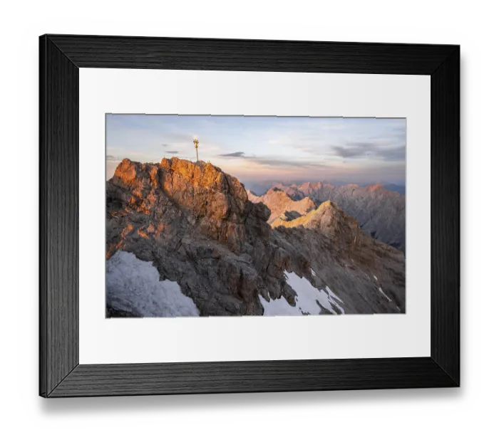 Framed Print : Summit of the Zugspitze with golden summit cross