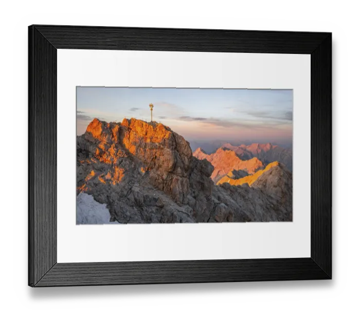 Framed Print : Summit of the Zugspitze with golden summit cross