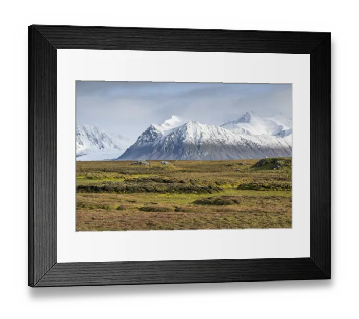 Framed Print : Snowy mountains, tundra, Down Islands