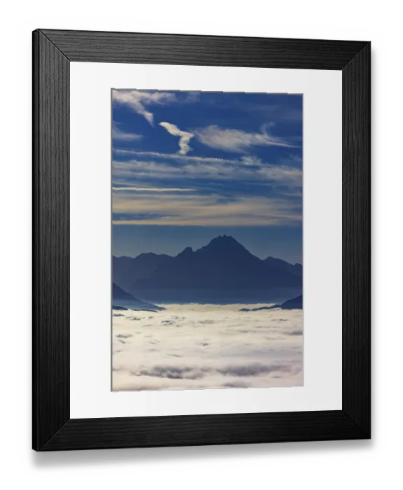 Framed Print : View from Schwarzenberg to a sea of fog in the Salzach valley with Watzmann Framed Print : View from Schwarzenberg to a sea of fog in the Salzach valley with Watzmann