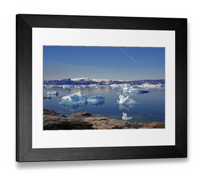 Framed Print : Icebergs reflected in a fjord, silence