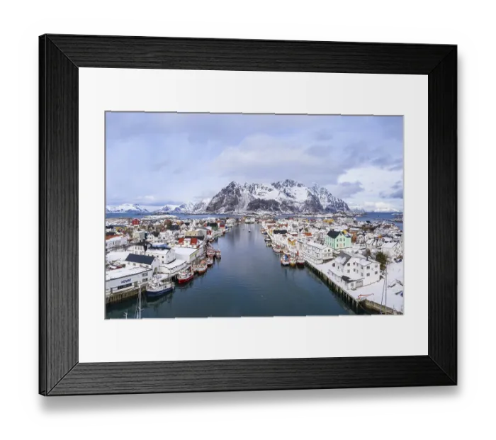 Framed Print : Port in fishing village Henningsvaer