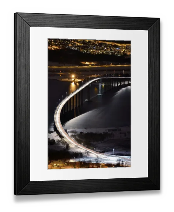 Framed Print : Bridge over fjord at night, Sommeroya Framed Print : Bridge over fjord at night, Sommeroya