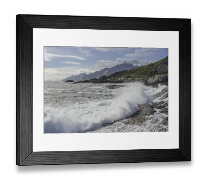 Framed Print : Waves breaking on the rocky coast