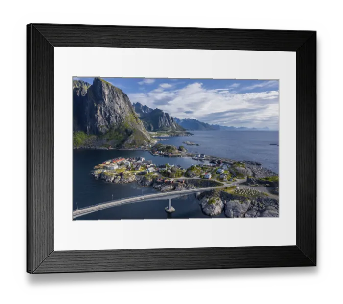 Framed Print : Aerial view, Hamnoy, Reinefjord with mountains