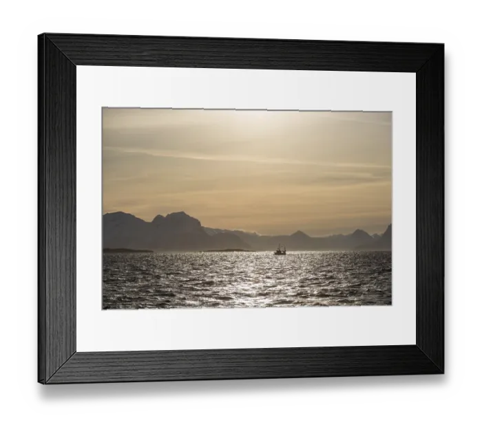 Framed Print : Ship, backlit, Lofoten, Norway, Europe Framed Print : Ship, backlit, Lofoten, Norway, Europe