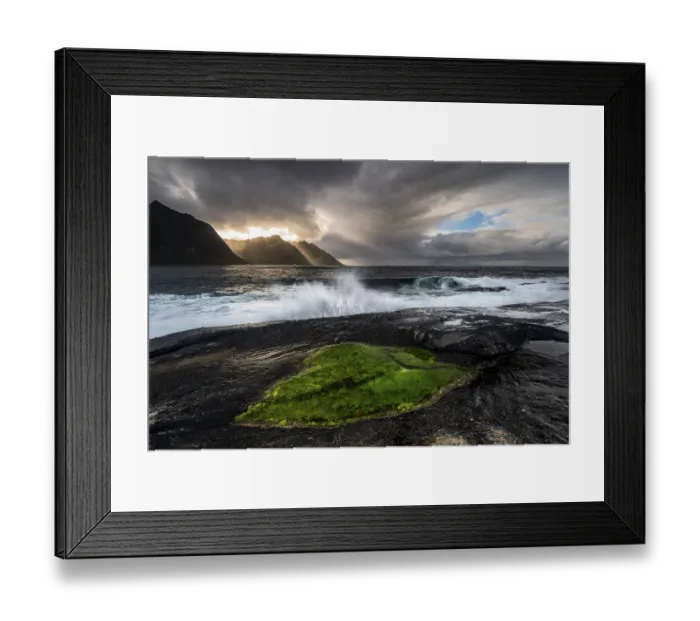 Framed Print : Rocky coast of Tungeneset, walking time pool
