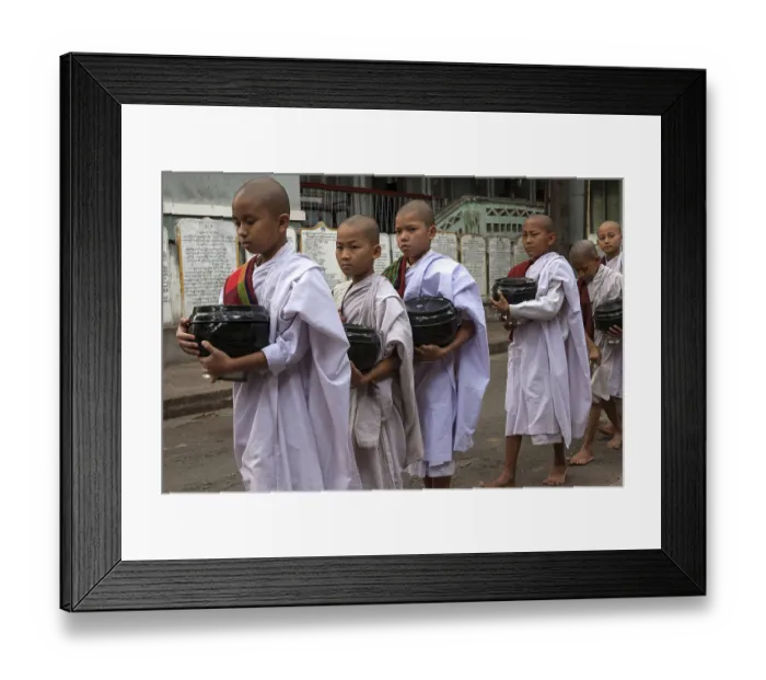 Framed Print : Novices, young nuns standing in line for food in the Mahagandayon Monastery Framed Print : Novices, young nuns standing in line for food in the Mahagandayon Monastery