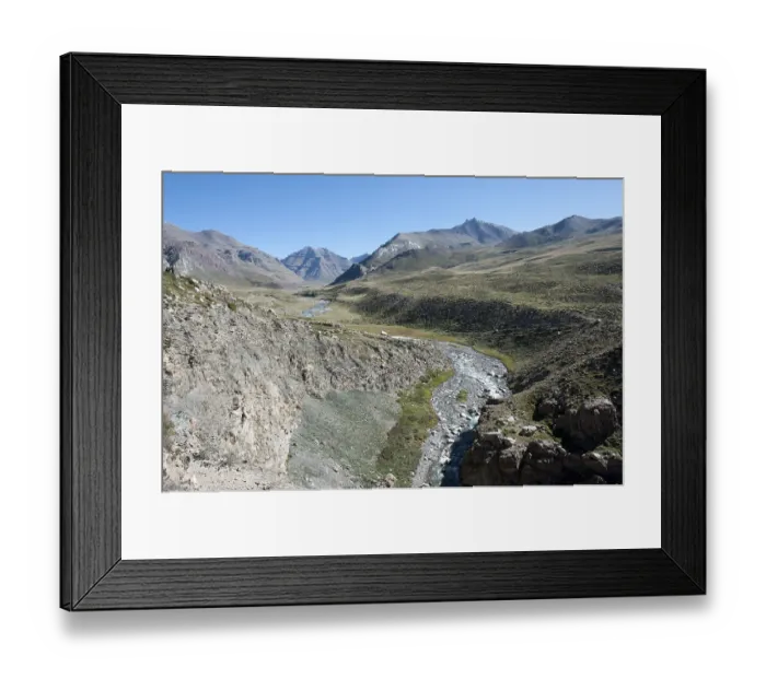 Framed Print : Tibetan Buddhism, valley wtih mountain river