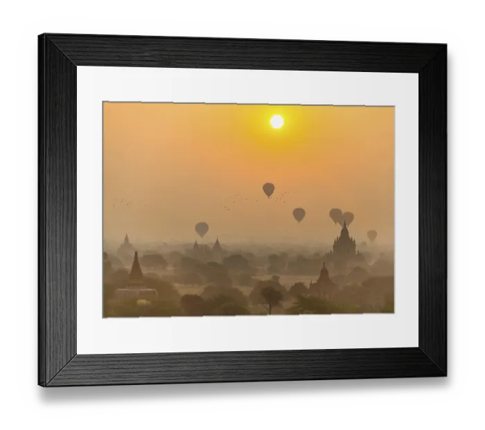 Framed Print : View of pagodas with hot air balloons Framed Print : View of pagodas with hot air balloons