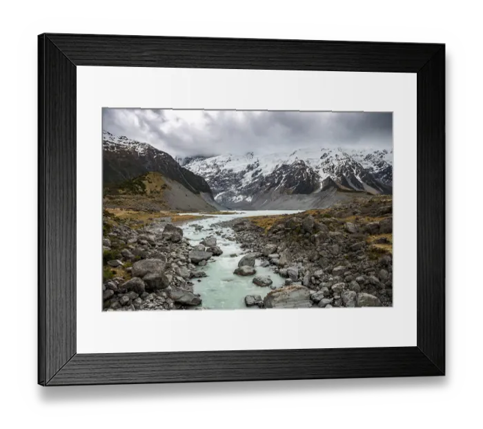 Framed Print : Hooker River and Hooker Lake, Mount Cook Framed Print : Hooker River and Hooker Lake, Mount Cook