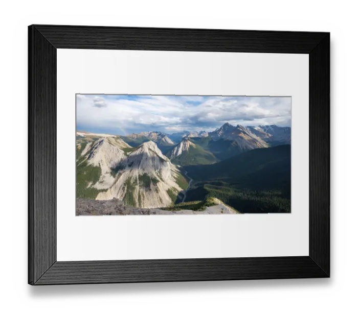 Framed Print : Mountain landscape with river valley and peaks Framed Print : Mountain landscape with river valley and peaks