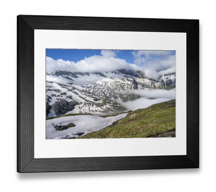 Framed Print : Mountain landscape with high fog in the valley Framed Print : Mountain landscape with high fog in the valley