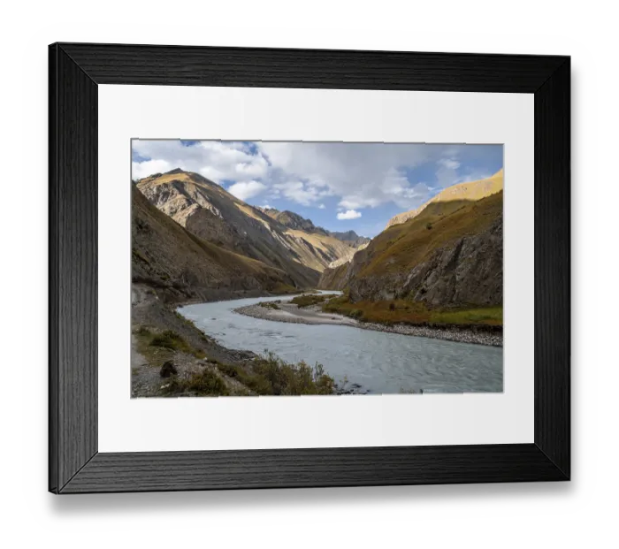 Framed Print : Mountain valley with Sary Jaz river in the evening light Framed Print : Mountain valley with Sary Jaz river in the evening light