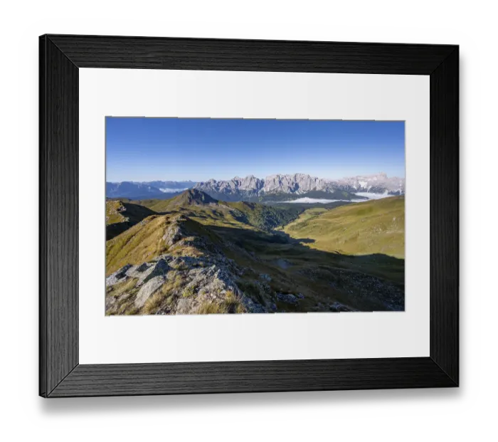 Framed Print : Mountain panorama, view of rocky mountain peaks of the Sesto Dolomites
