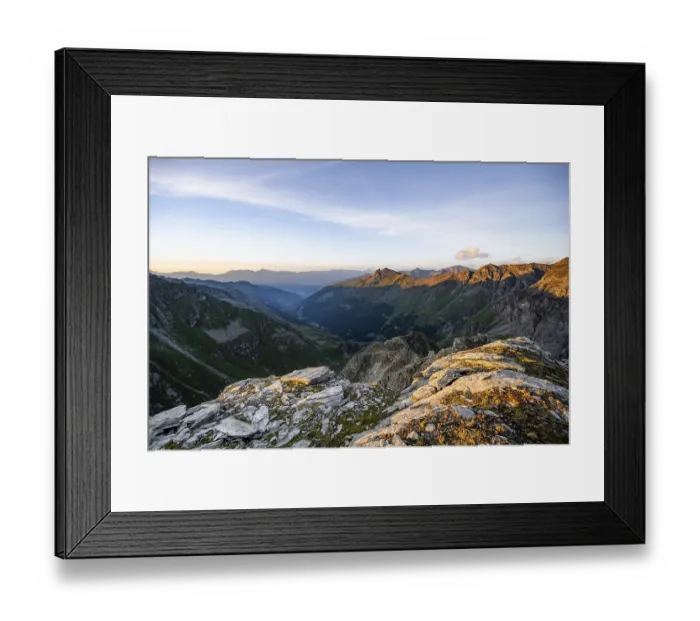 Framed Print : Picturesque mountain landscape at the summit of Mont de la Blana at sunset