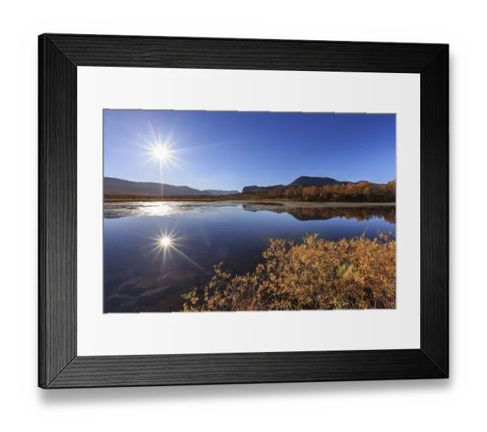 Framed Print : Mountains reflected in lake, autumn colours