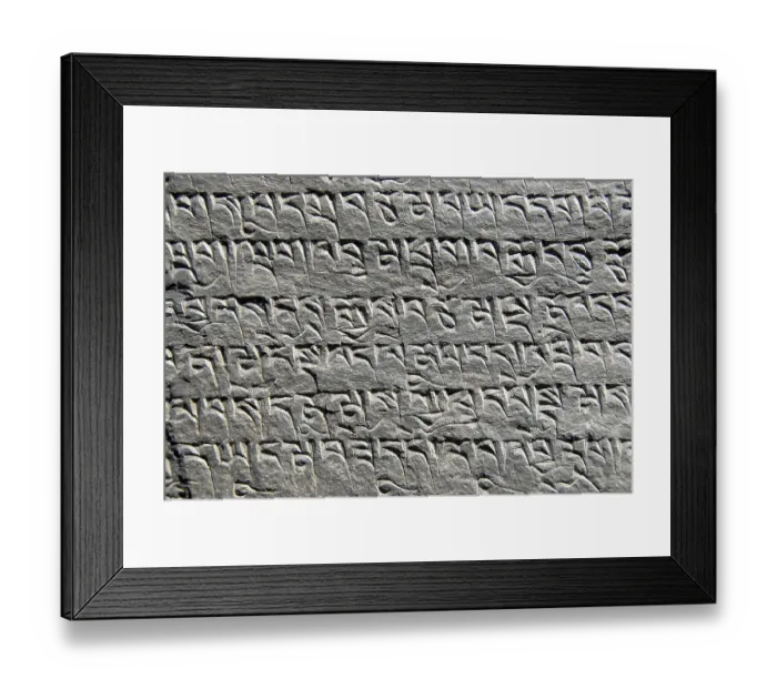 Framed Print : Mantra chisled in rock Kyi Chu valley Tibet China
