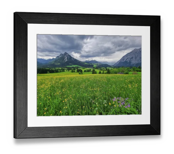Framed Print : Summer austrian landscape with green meadows and impressive mountains