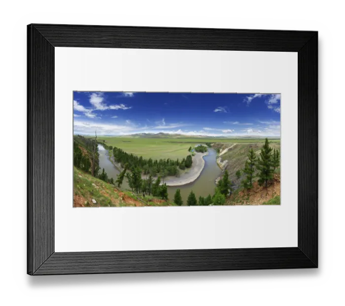 Framed Print : Panorama view of valley with Orkhon river bend