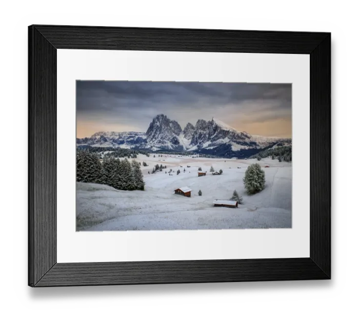 Framed Print : Snowy Alpe di Siusi, Seiser Alm