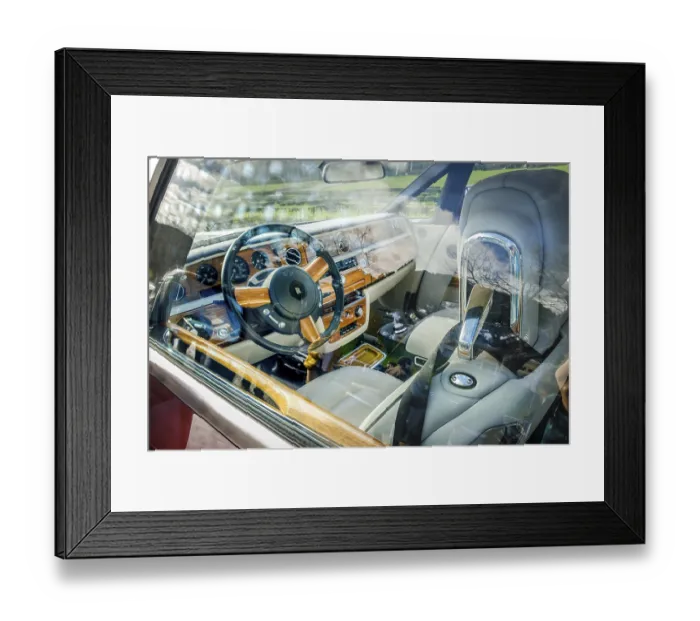 Framed Print : Lisbon, Portugal, Jan 20, 2024: Interior of luxury Rolls-Royce Phantom Drophead Coupe car through door window Framed Print : Lisbon, Portugal, Jan 20, 2024: Interior of luxury Rolls-Royce Phantom Drophead Coupe car through door window