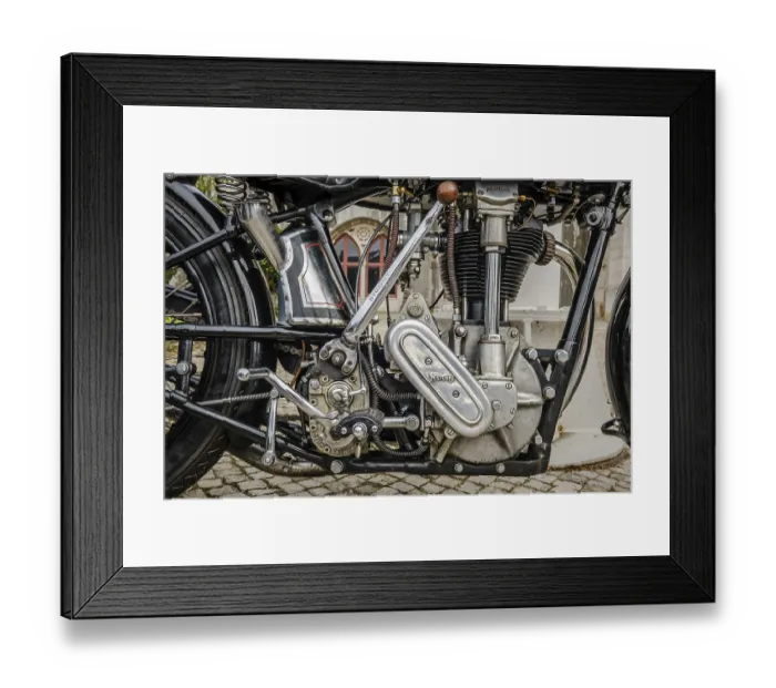 Framed Print : Lisbon, Portugal - Oct 15, 2023: Close-up of engine area of iconic Norton ES2 motorcycle by Norton Motors Ltd Framed Print : Lisbon, Portugal - Oct 15, 2023: Close-up of engine area of iconic Norton ES2 motorcycle by Norton Motors Ltd