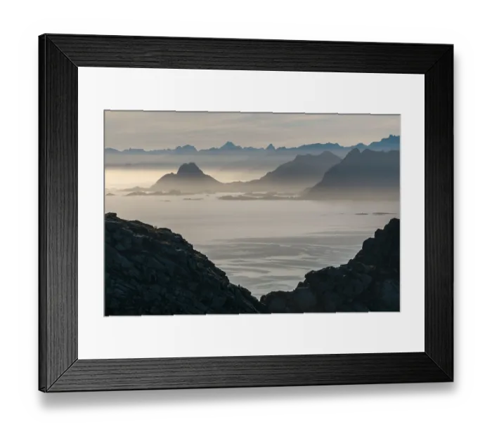 Framed Print : View from Glomtinden mountain over the Henningsvaersund on the Vestvagoy island Framed Print : View from Glomtinden mountain over the Henningsvaersund on the Vestvagoy island