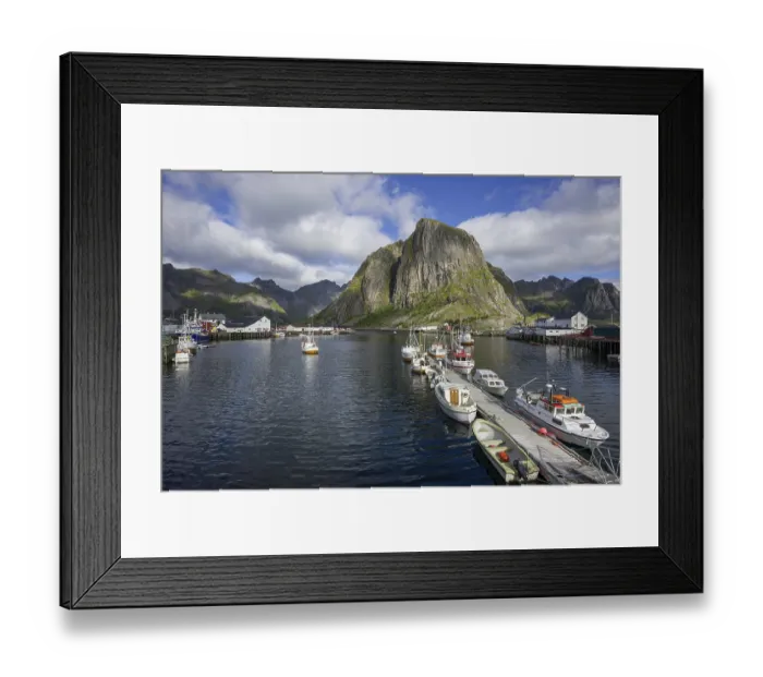Framed Print : Protected harbour with fishing boats