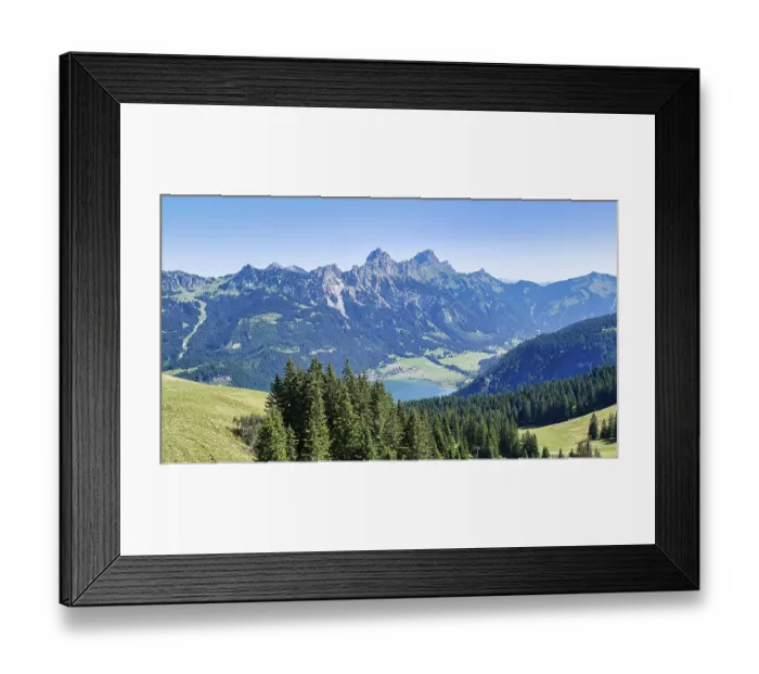 Framed Print : View of the Haldensee and the Tannheim mountains from the Neunerkoepfle