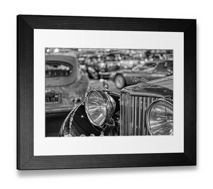Framed Print : Oldtimer detail, Jaguar 5S, in black and white Framed Print : Oldtimer detail, Jaguar 5S, in black and white