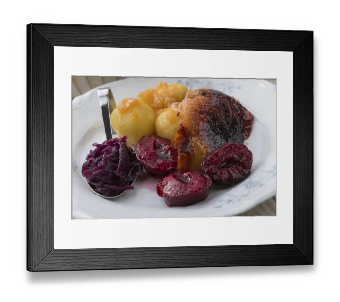 Framed Print : Duck with dumplings and pickled plum