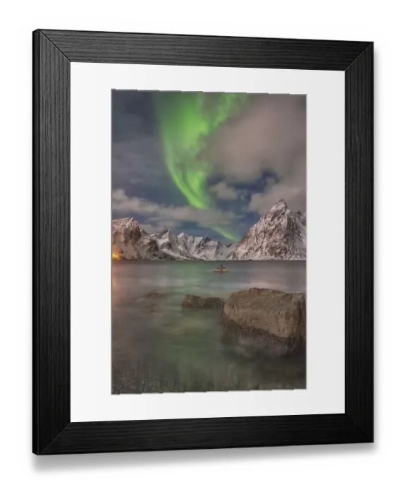 Framed Print : Small aurora with clouds, rocks by the ocean Framed Print : Small aurora with clouds, rocks by the ocean