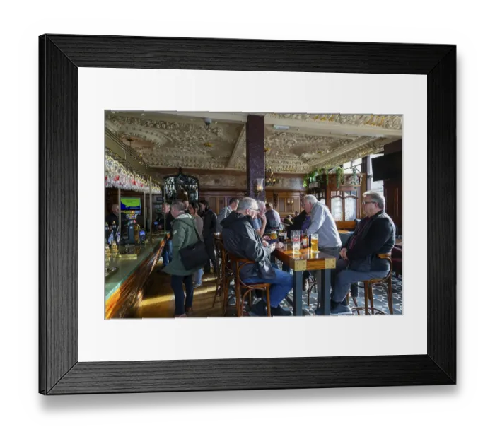 Framed Print : Customers in public bar inside Crown Hotel pub in city centre of Liverpool