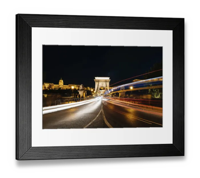 Framed Print : Chain Bridge and Buda castle illuminated in Budapest at night