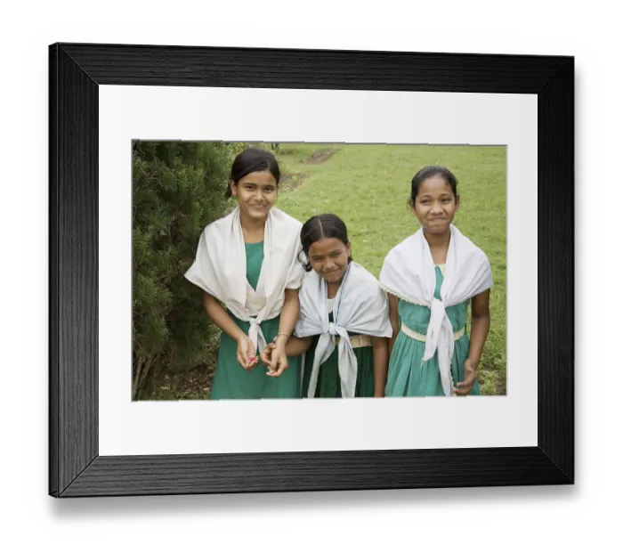 Framed Print : Three Muslim girls in green color school uniform Framed Print : Three Muslim girls in green color school uniform