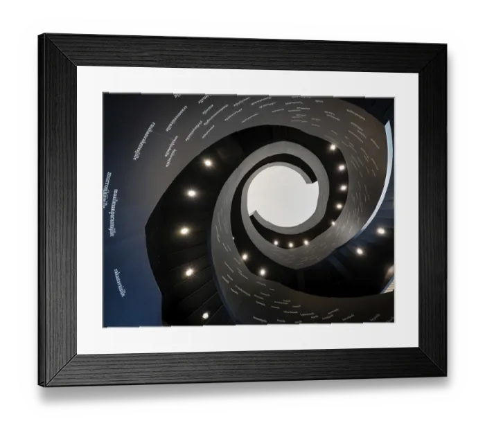 Framed Print : Spiral staircase printed with Finnish words