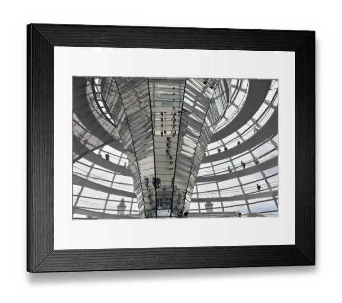 Framed Print : Interior view of the spiral walkway of the glass dome of the Reichstag building in Berlin