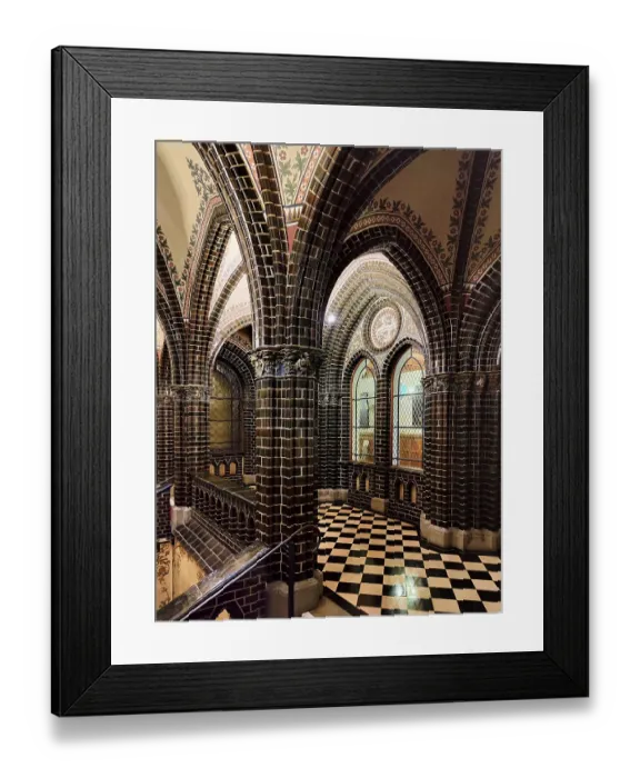 Framed Print : Historic Luebeck Town Hall, entrance hall with glazed clinker bricks