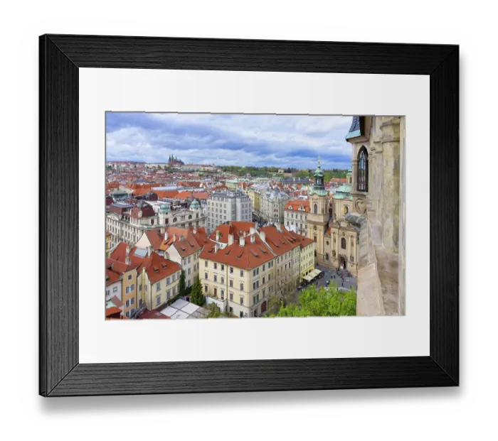 Framed Print : View over Prague city red roofs and Castle Framed Print : View over Prague city red roofs and Castle