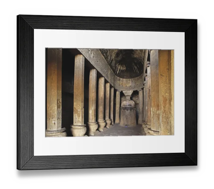 Framed Print : Pillars and stupa in cave temple hinyana pandav caves first century BC to second century AD