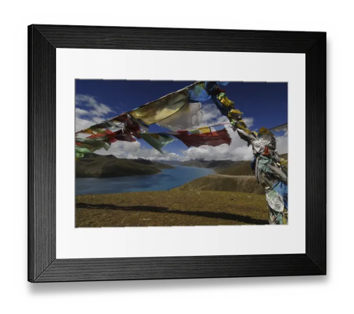 Framed Print : Prayer flags, Yamdrok Lake, central Tibet