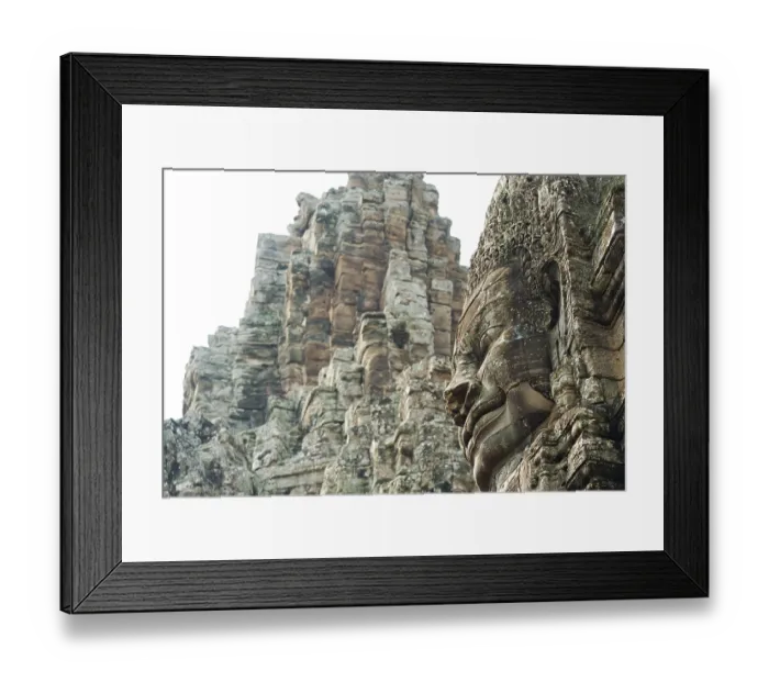 Framed Print : Famous faces of Angkor are sculptures of buddhist deity Avalokitesvara at Bayon temple