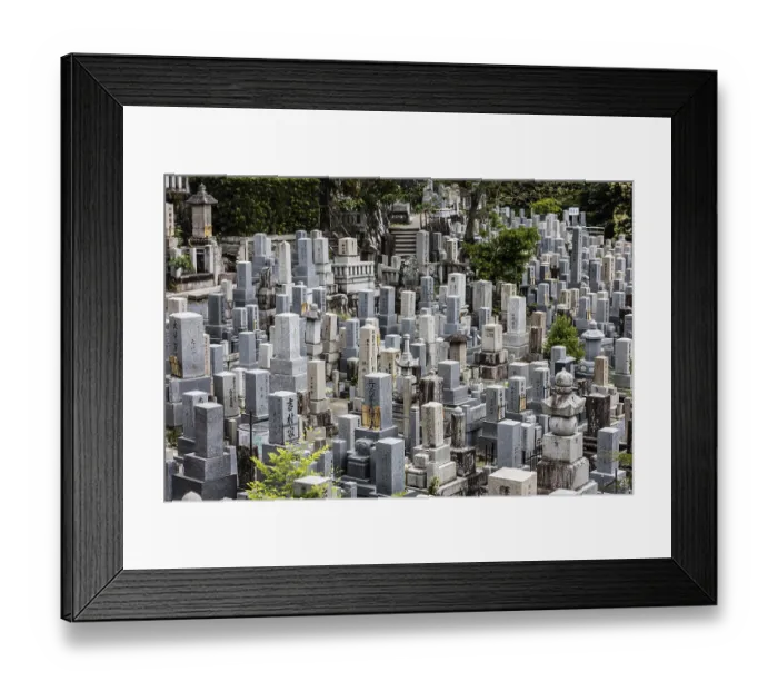 Framed Print : The view over Kyoto city from Higashiotani Cemetery on a spring afternoon in Japan