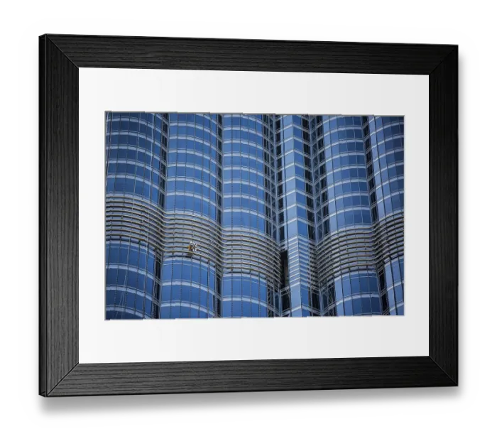 Framed Print : Window cleaners on glass facade of Burj Khalifa