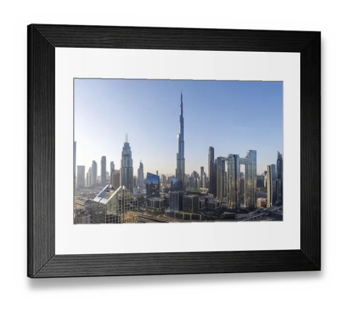 Framed Print : Burj Khalifa tallest building in the world from above in Downtown Dubai